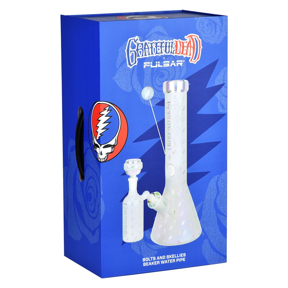 Grateful Dead x Pulsar Bolts And Skellies Glass Beaker Water Pipe Set | 13.75" | 14mm - Image 15