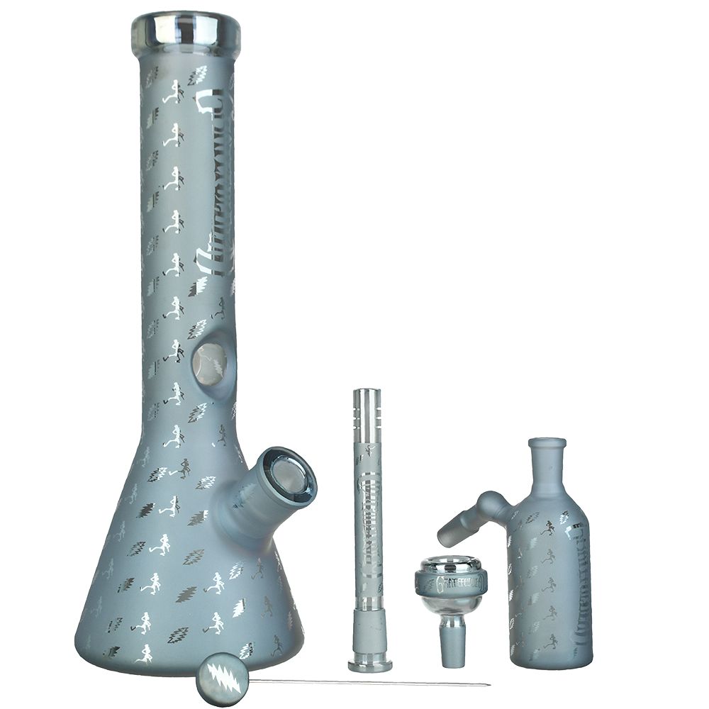Grateful Dead x Pulsar Bolts And Skellies Glass Beaker Water Pipe Set | 13.75" | 14mm - Image 4